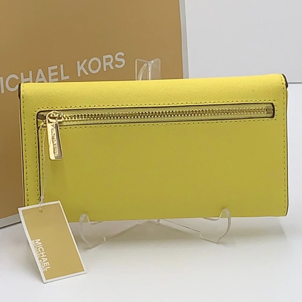 MICHAEL KORS JET SET TRAVEL LARGE TRIFOLD WALLET SUNSHINE COLOR - Picture 3 of 16
